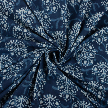 Pure Cotton Booti Floral Indigo Hand Block Print Fabric