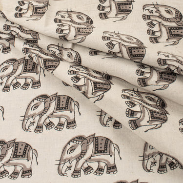 Pure Cotton Elephant Dabu Kashish Hand Block Print Fabric for Dress Material