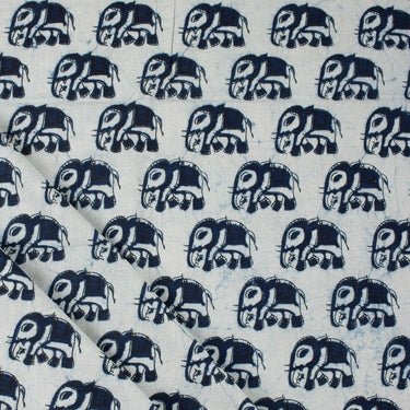 Pure Cotton Elephant Indigo Hand Block Print Fabric Perfect for Kurta