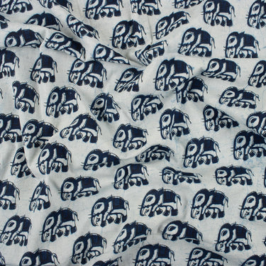 Pure Cotton Elephant Indigo Hand Block Print Fabric Perfect for Kurta