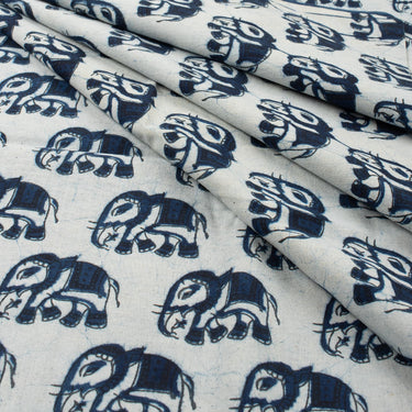 Pure Cotton Elephant Indigo Hand Block Print Fabric Perfect for Kurta