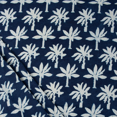 Pure Cotton Floral Indigo Hand Block Print Fabric for Suits