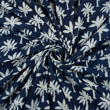 Pure Cotton Floral Indigo Hand Block Print Fabric for Suits