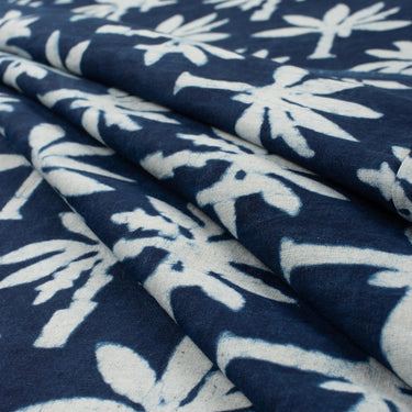 Pure Cotton Floral Indigo Hand Block Print Fabric for Suits