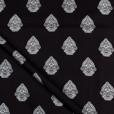 Pure Cotton Hand Block Black and White Fabric