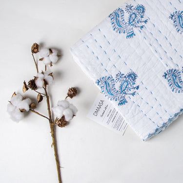 Quality Organic Cotton Kantha Small Baby Blankets Peacock Printed