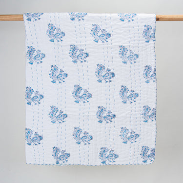 Quality Organic Cotton Kantha Small Baby Blankets Peacock Printed