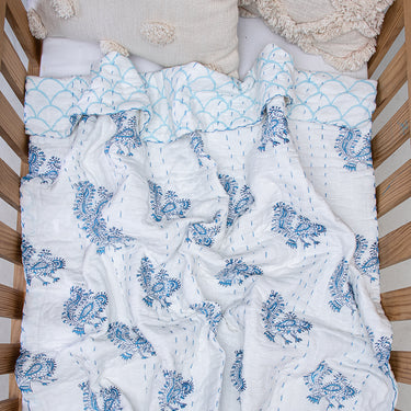 Quality Organic Cotton Kantha Small Baby Blankets Peacock Printed