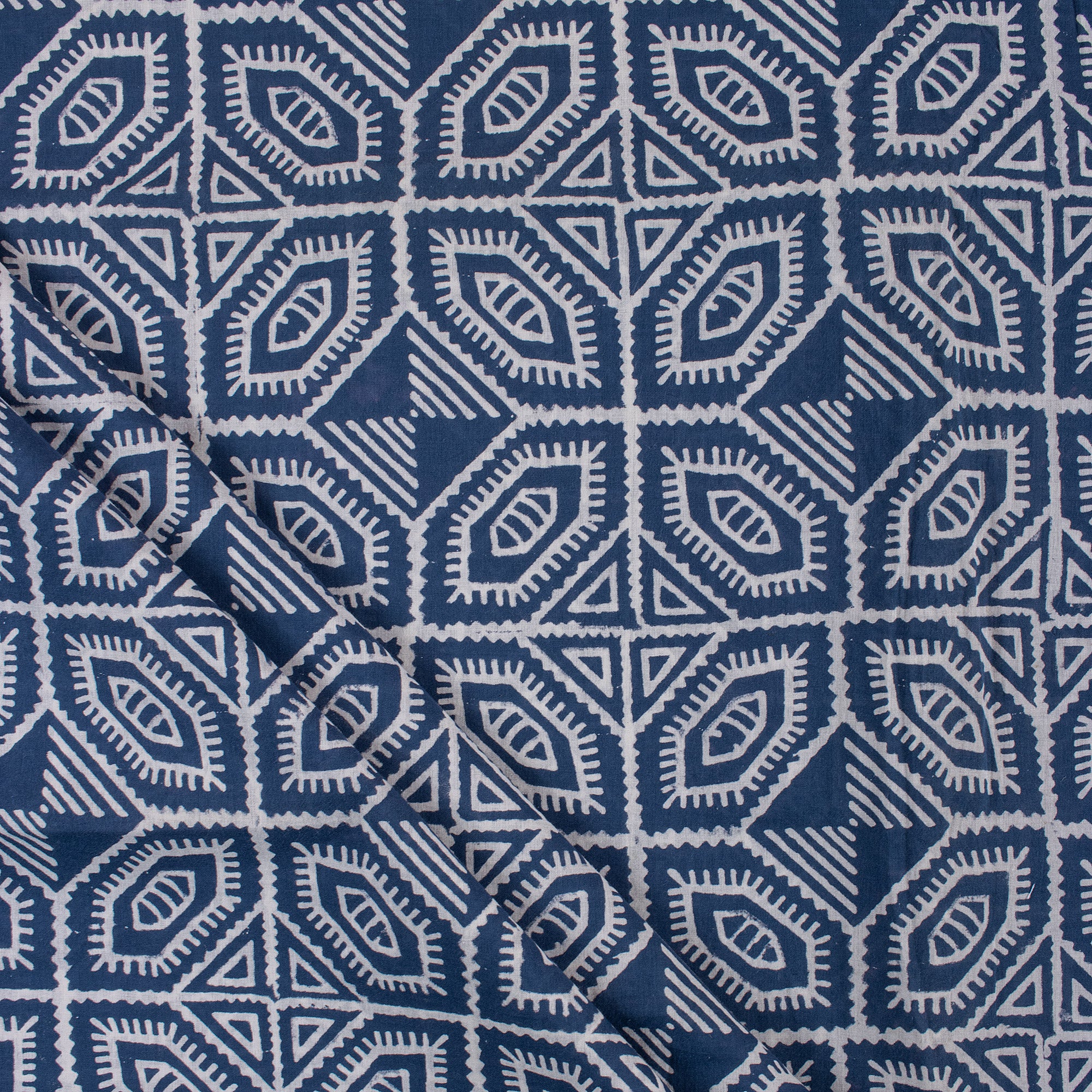 Indigo Abstract Print Discharge Pure Cotton Fabric