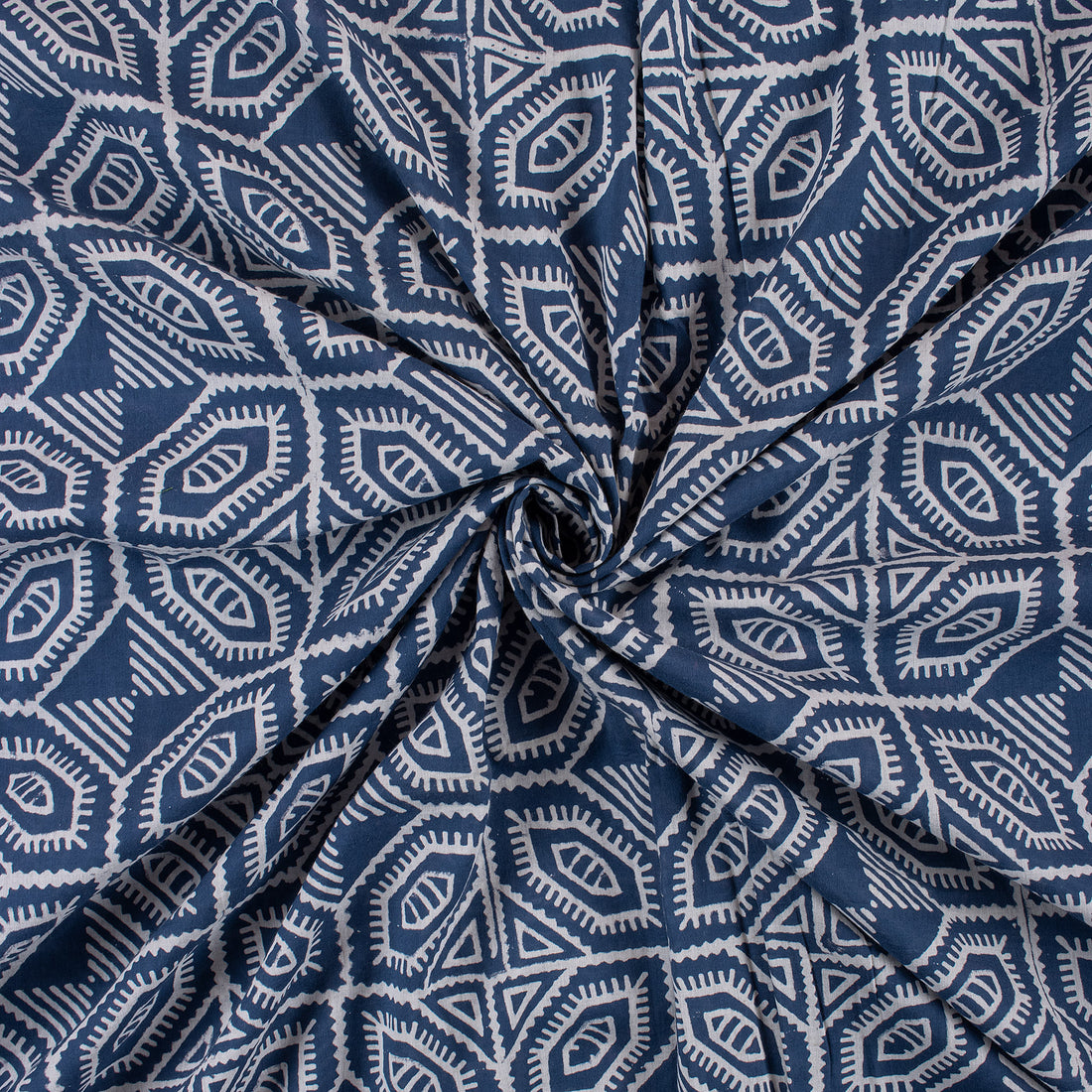 Indigo Abstract Print Discharge Pure Cotton Fabric