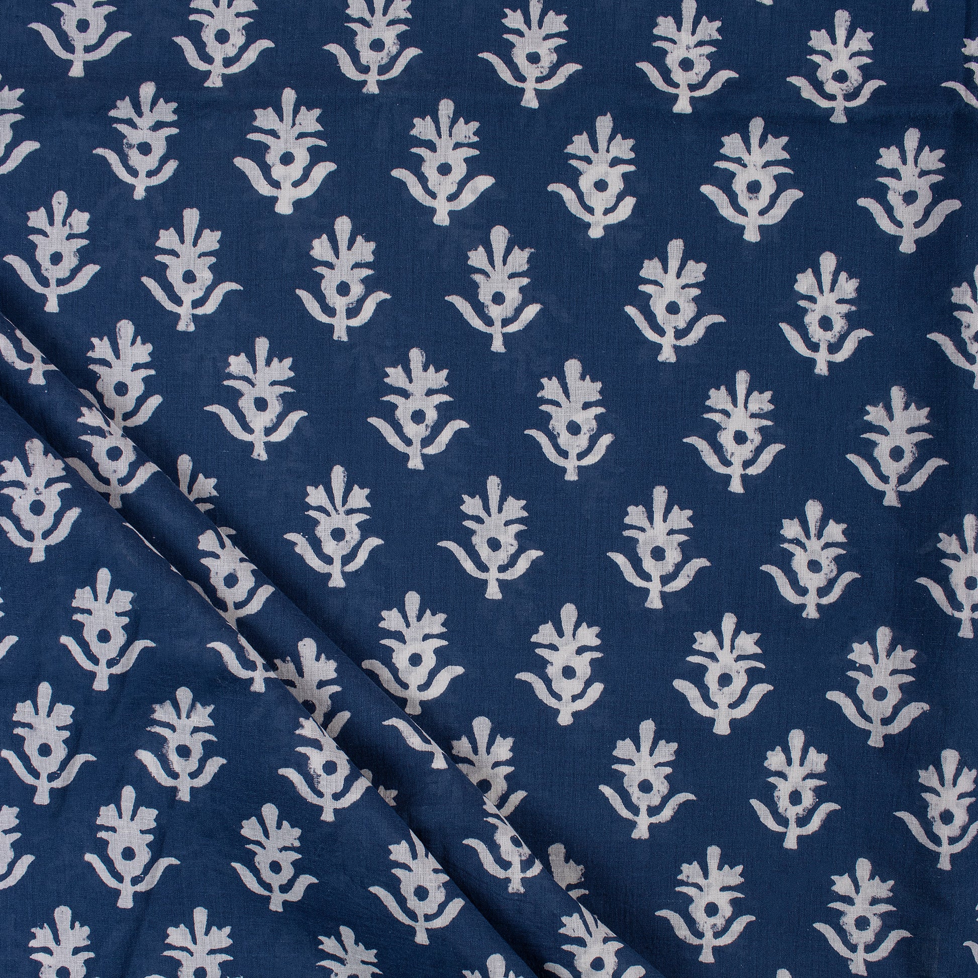 Hand Block Indigo Print Floral Cotton Fabrc