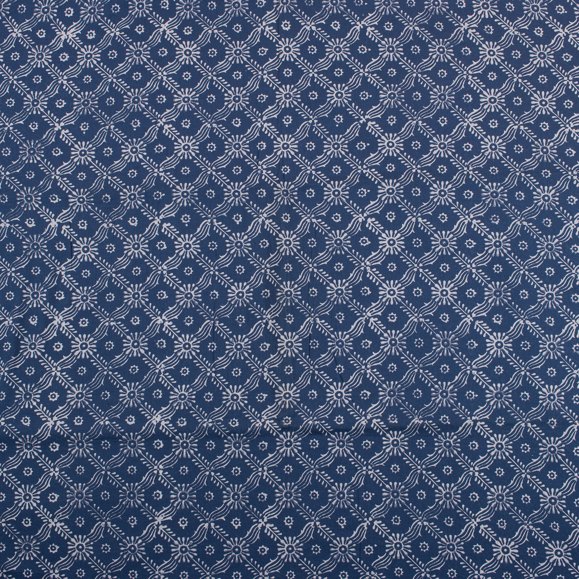 Indigo Floral Printed Discharge Cotton Fabric