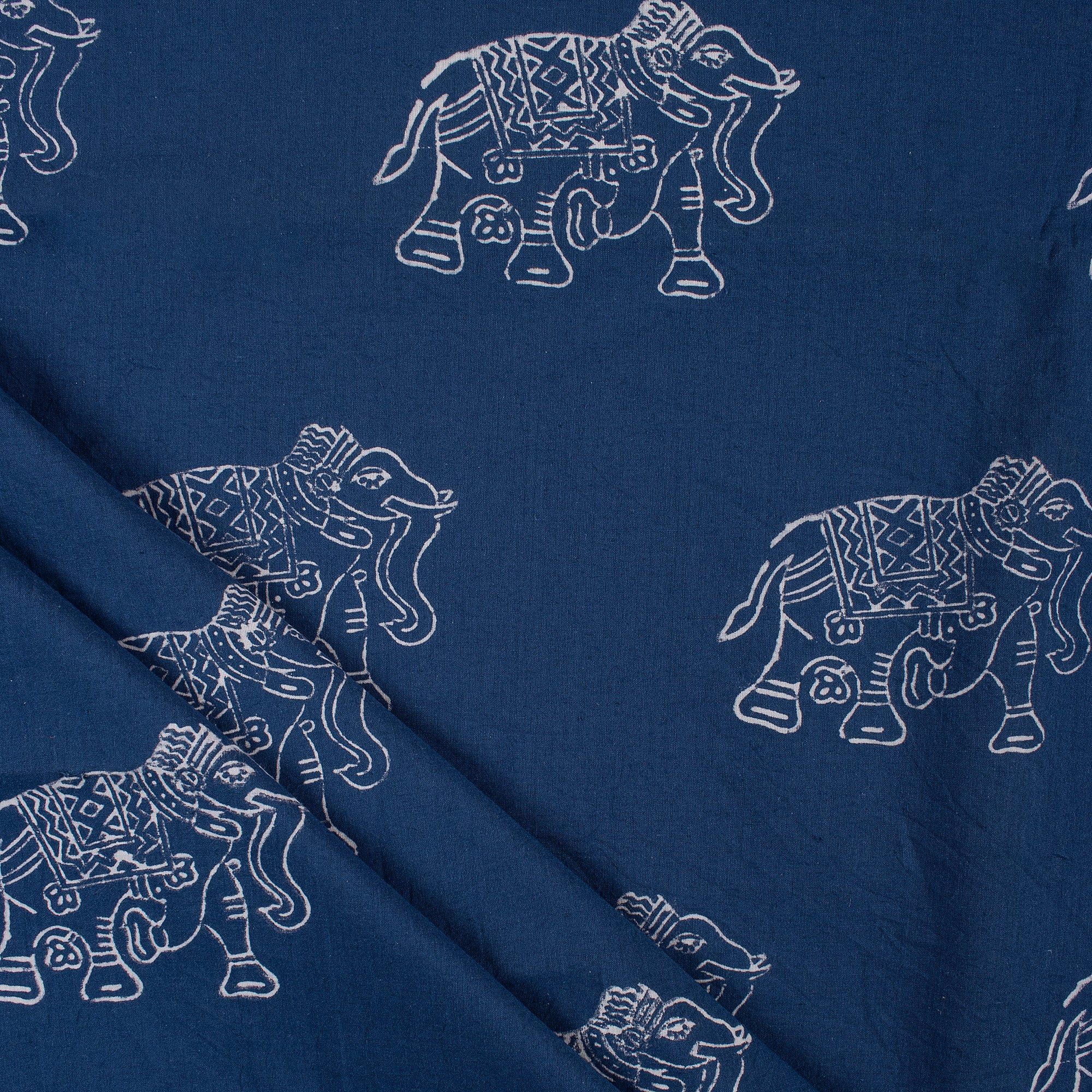 Indigo Printed Discharge Cotton Block Print Fabric