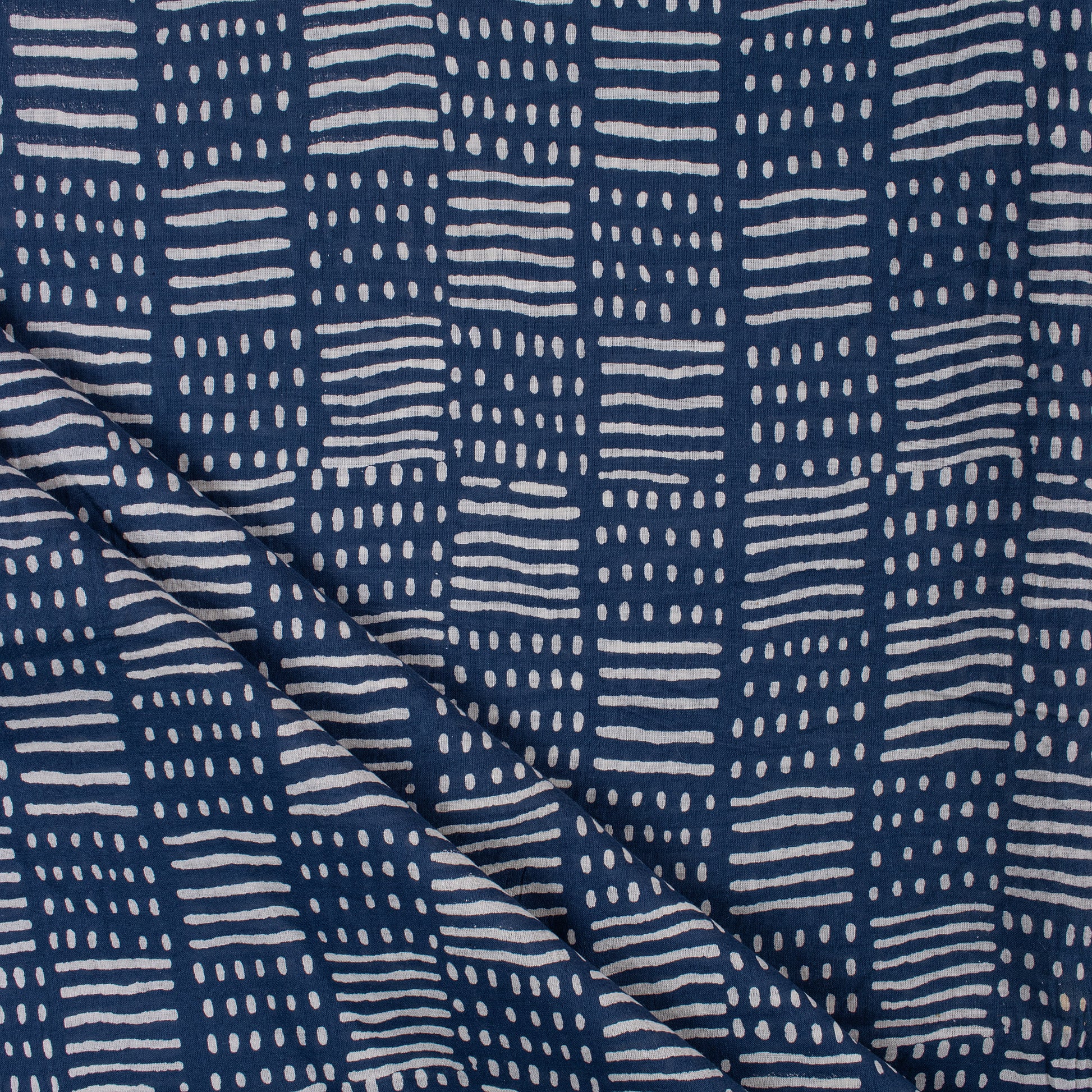 Indigo Striped Printed Cotton Fabric