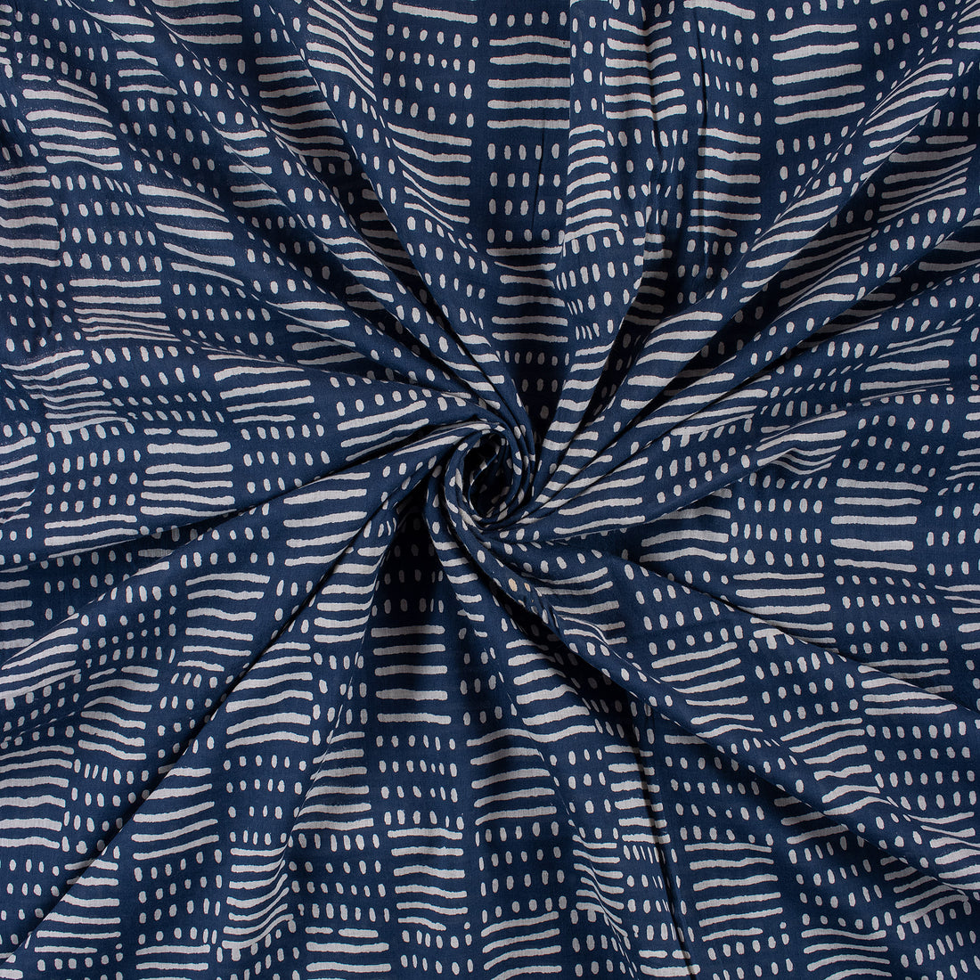 Indigo Striped Printed Cotton Fabric