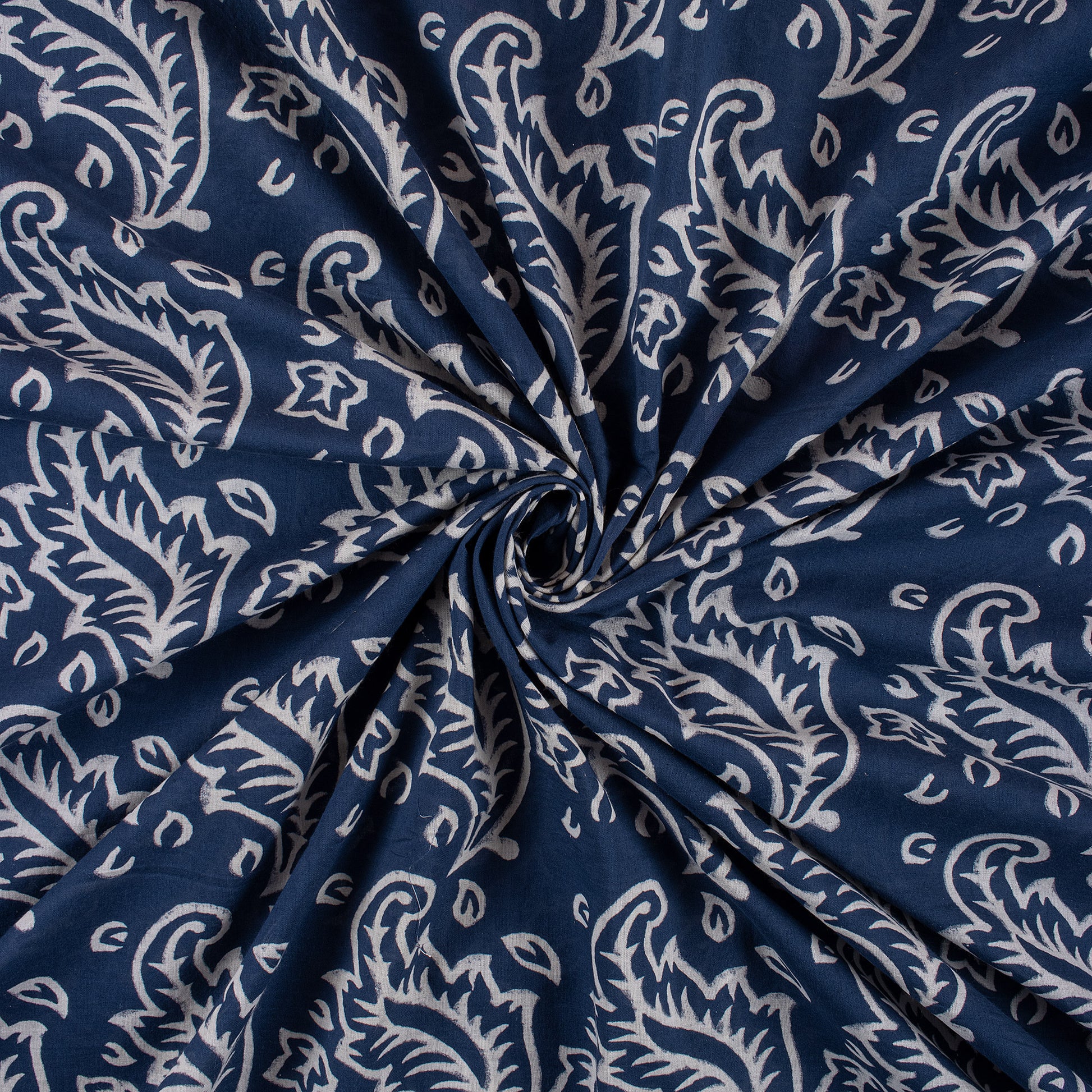 Indigo Floral Discharge Block Print Fabric