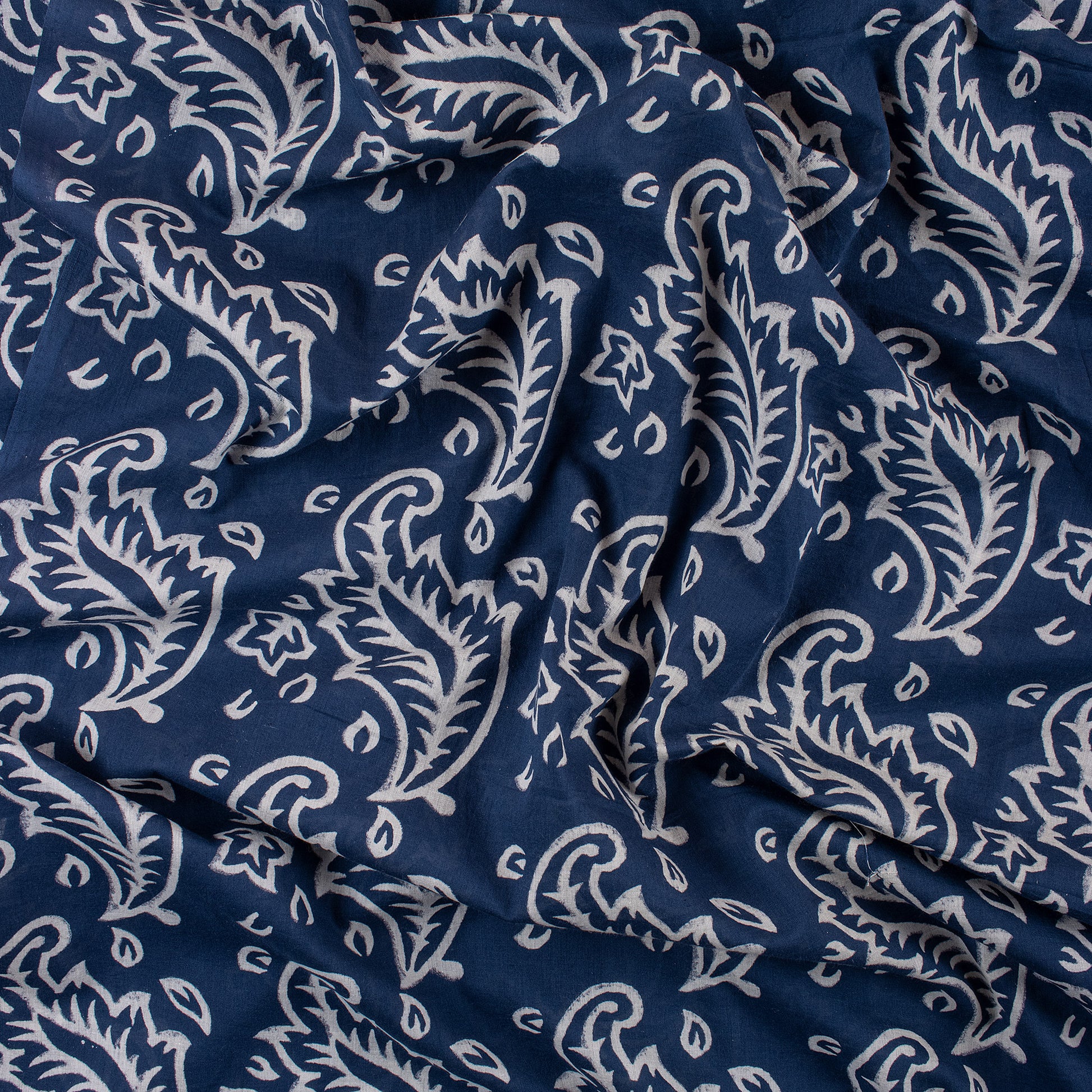 Indigo Floral Discharge Block Print Fabric