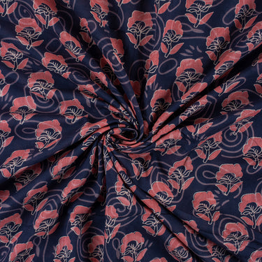 Indigo Floral Block Printed Cotton Fabric Material