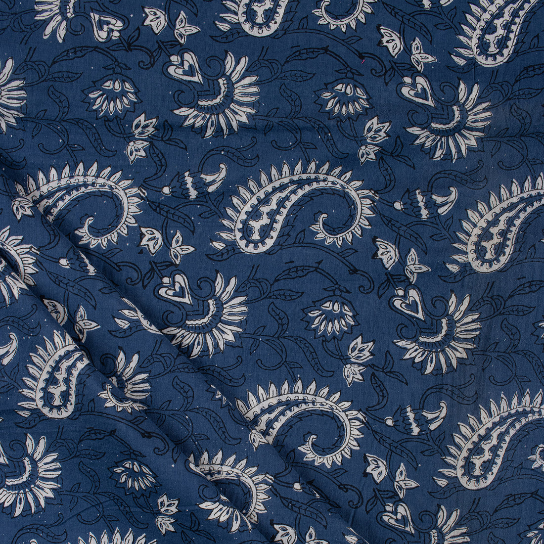 Blue Soft Indigo Paisley Print Cotton Fabric