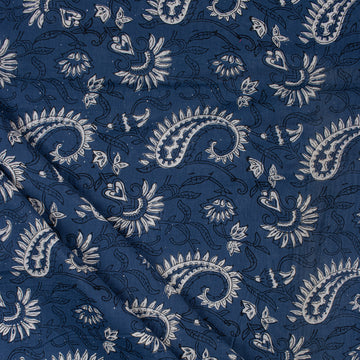 Blue Soft Indigo Paisley Print Cotton Fabric