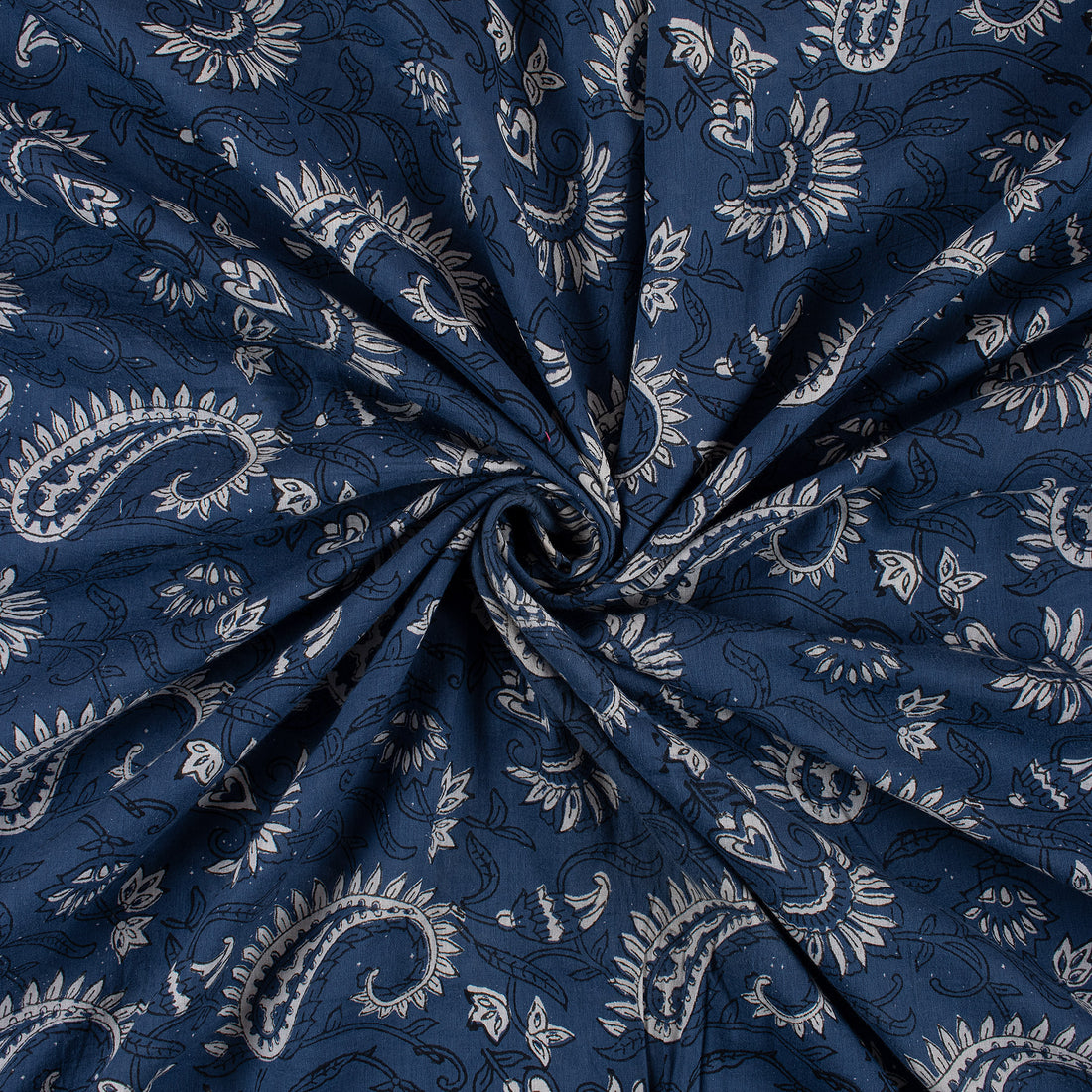 Blue Soft Indigo Paisley Print Cotton Fabric