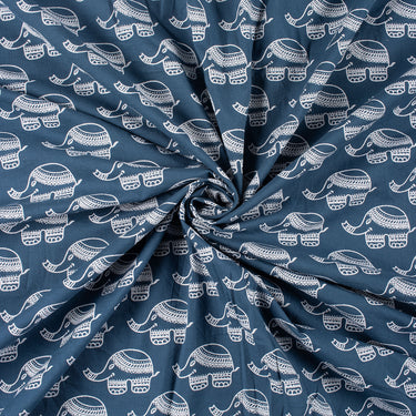 Cotton Discharge Hand Block Elephant Print Fabric