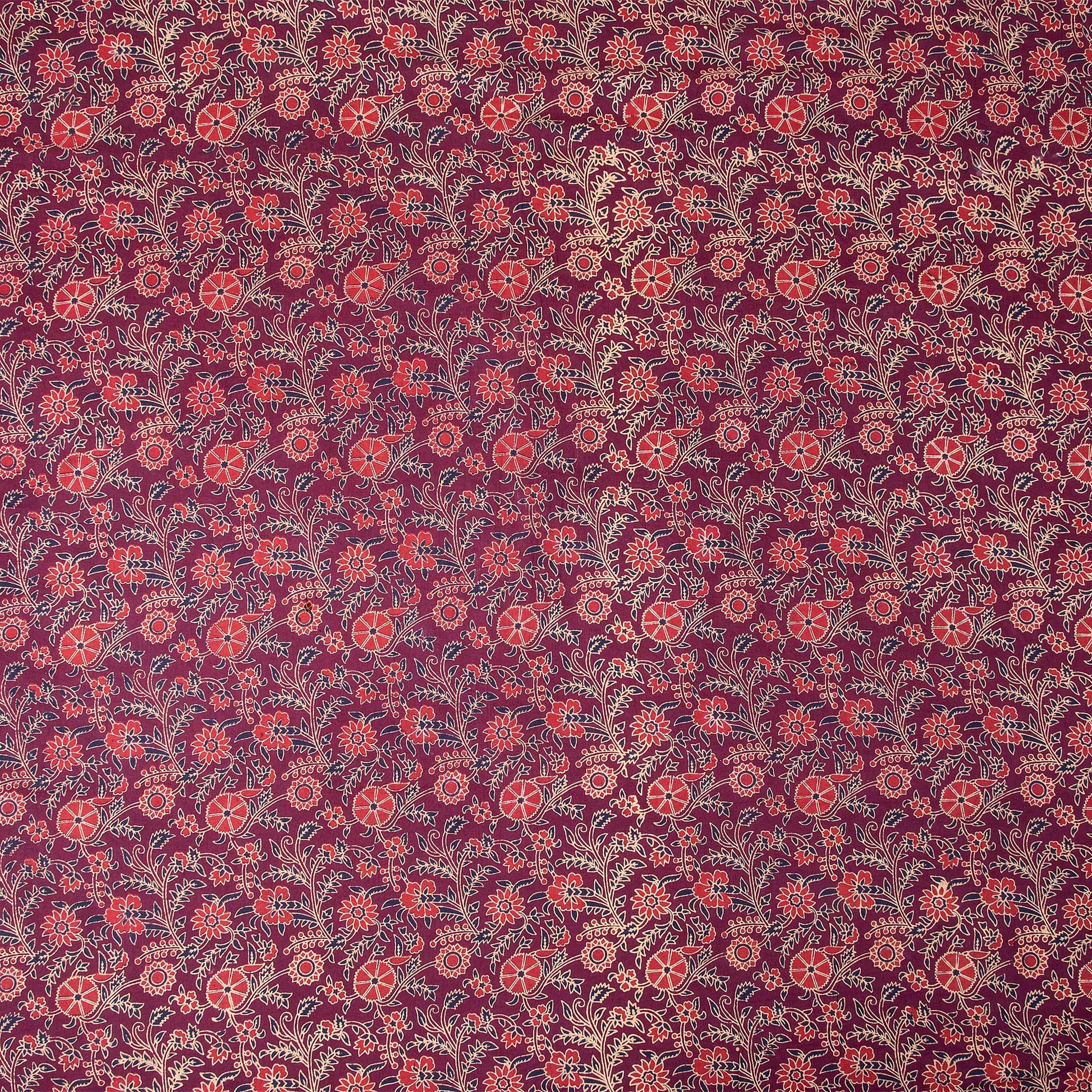 Pink Floral Hand Block Original Ajrak Print Cotton Fabric Online