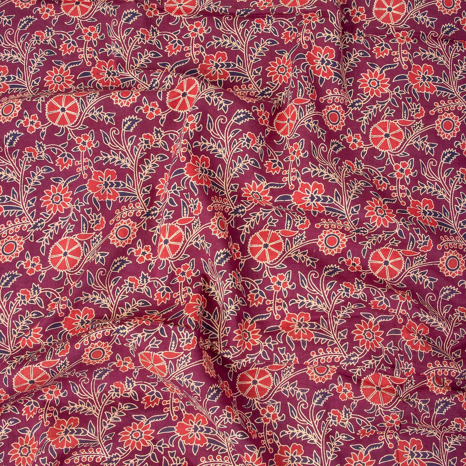 Pink Floral Hand Block Original Ajrak Print Cotton Fabric Online