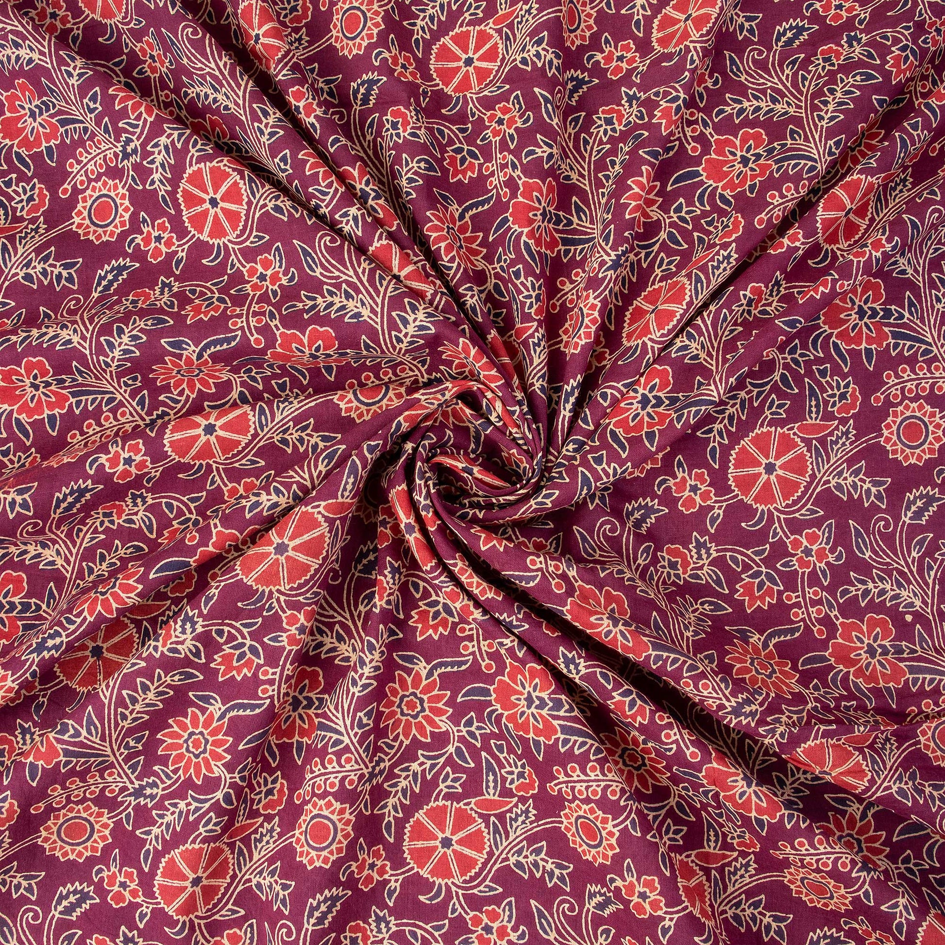 Pink Floral Hand Block Original Ajrak Print Cotton Fabric Online