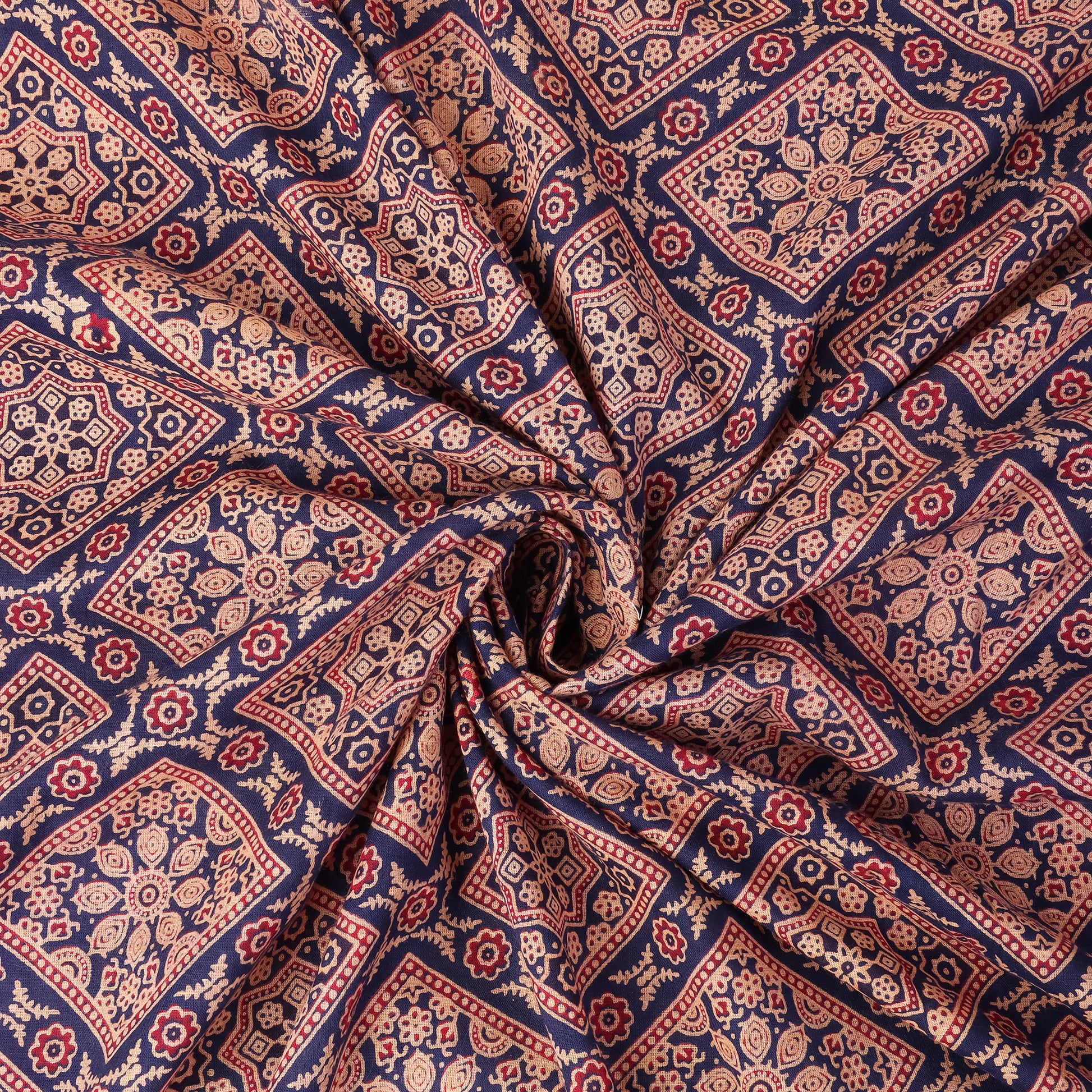 Grey Block Ikat Print Soft Cotton Ajrakh Fabric in Rajasthan Online