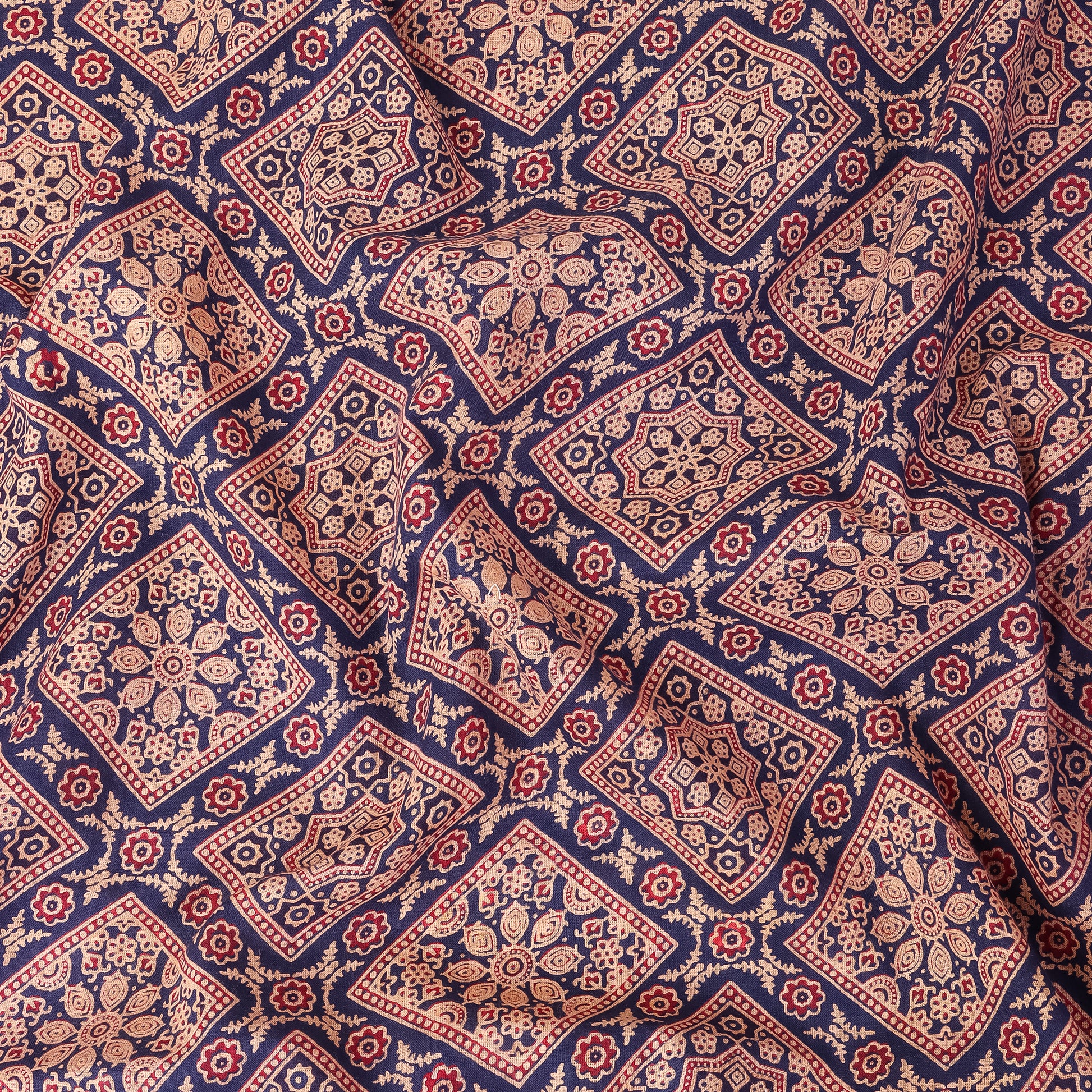Grey Block Ikat Print Soft Cotton Ajrakh Fabric in Rajasthan Online