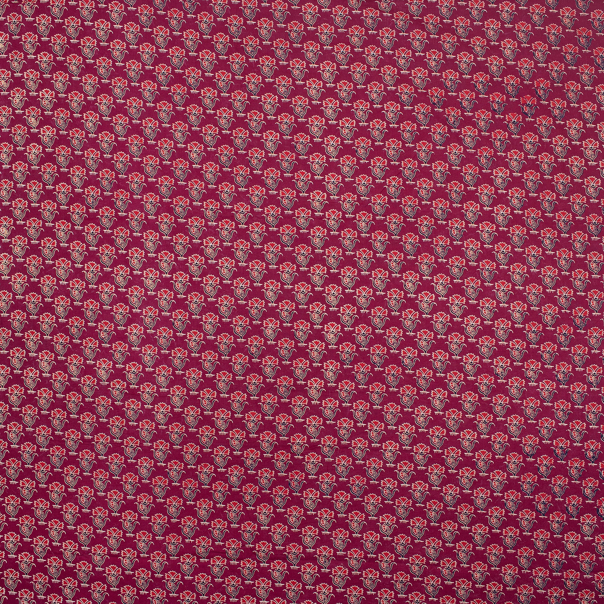 Hand Block Floral Print Maroon Cotton Ajrakh Fabric