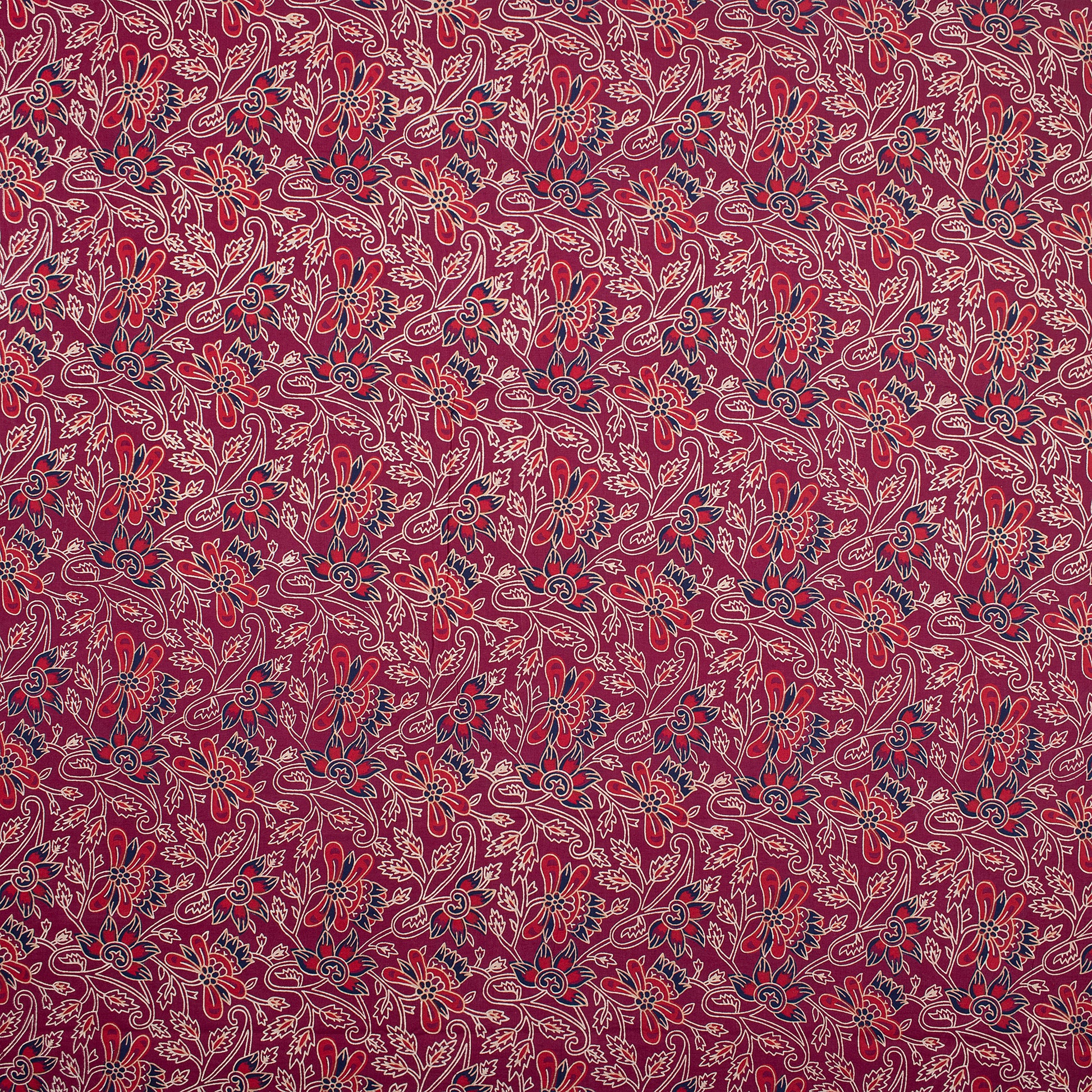 Maroon Hand Block Floral Print Cotton Ajrakh Material Fabric