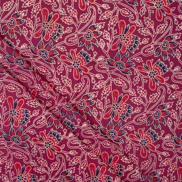 Maroon Hand Block Floral Print Cotton Ajrakh Material Fabric