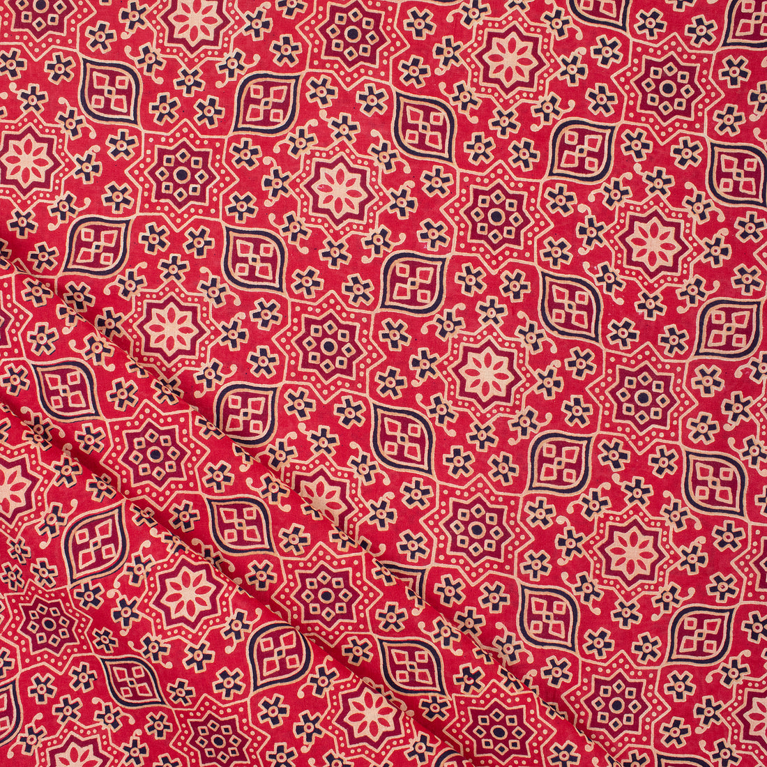 Maroon Azrakh Print Hand Block Floral Soft Cotton Fabric Online