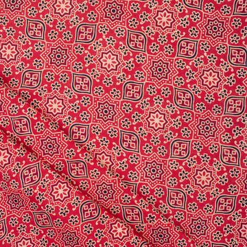 Maroon Azrakh Print Hand Block Floral Soft Cotton Fabric Online
