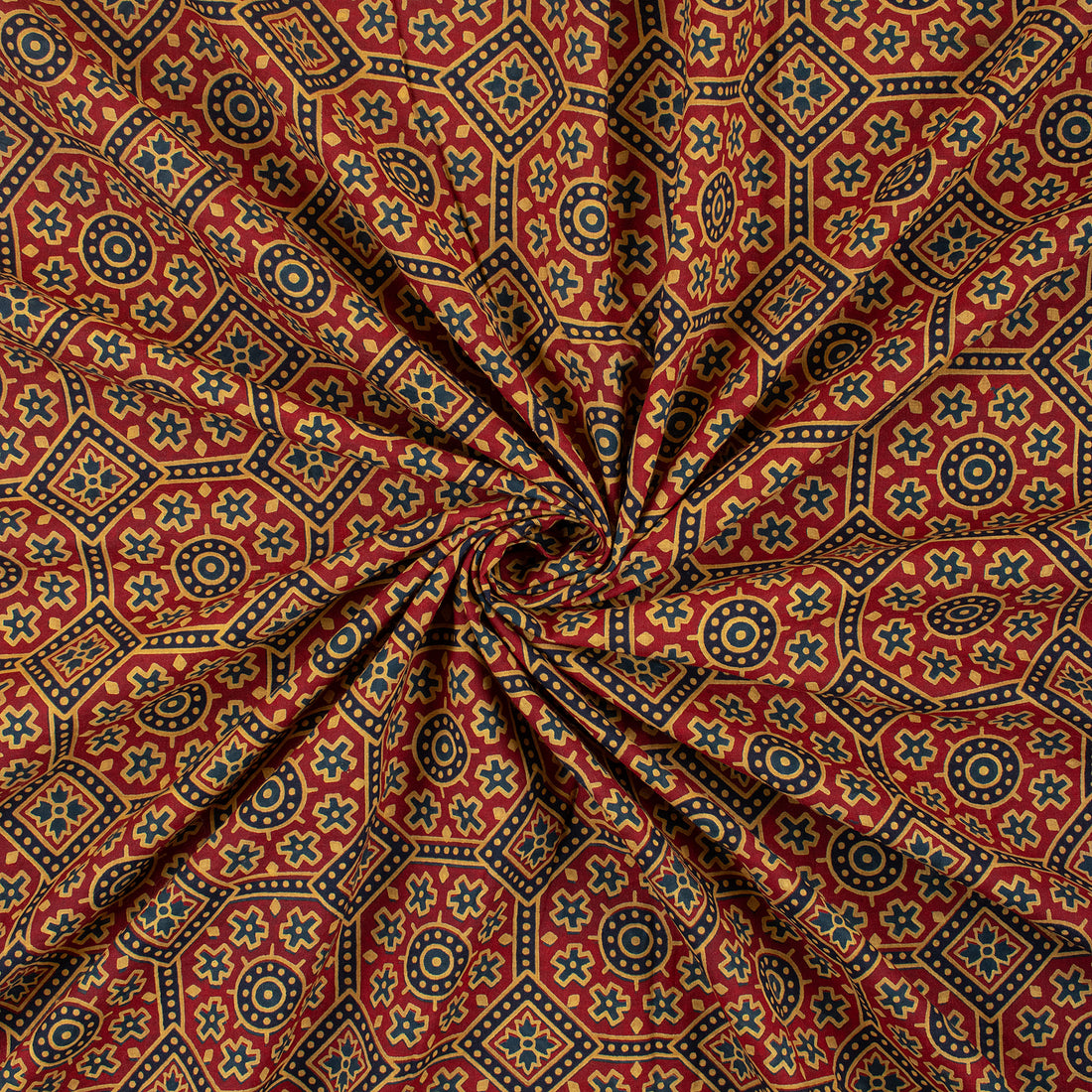 Geometrical Ajrakh Print Fabric Hand Block Printed Online