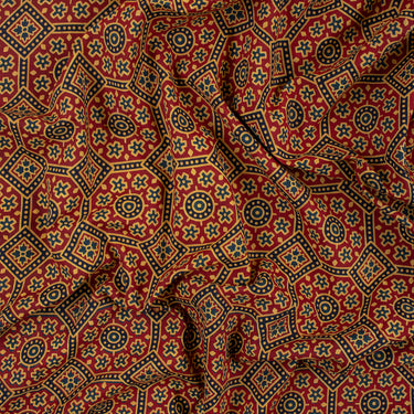 Geometrical Ajrakh Print Fabric Hand Block Printed Online