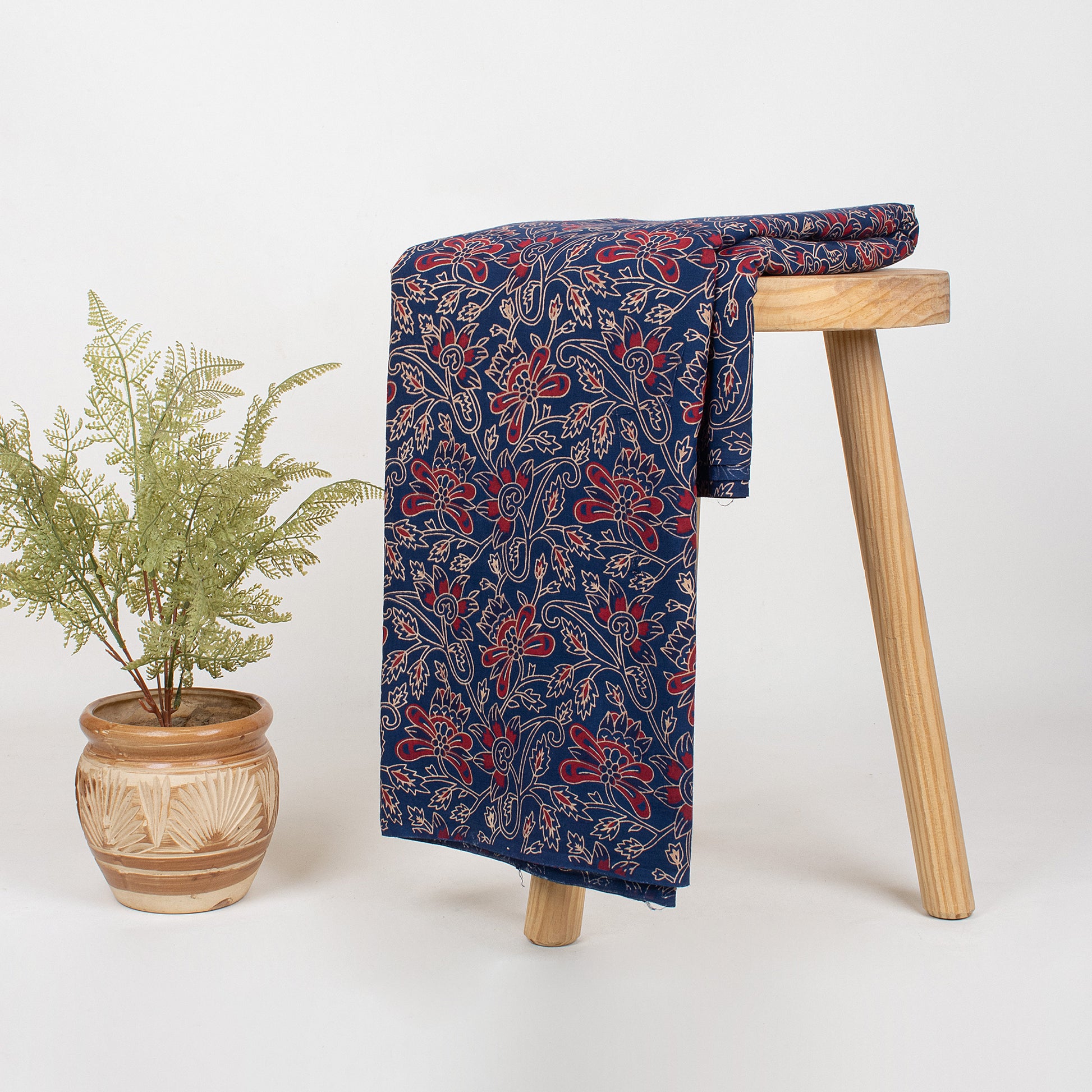 Block Floral Print Soft Cotton Modal Silk Ajrakh Fabric Online