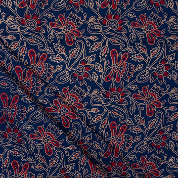 Block Floral Print Soft Cotton Modal Silk Ajrakh Fabric Online