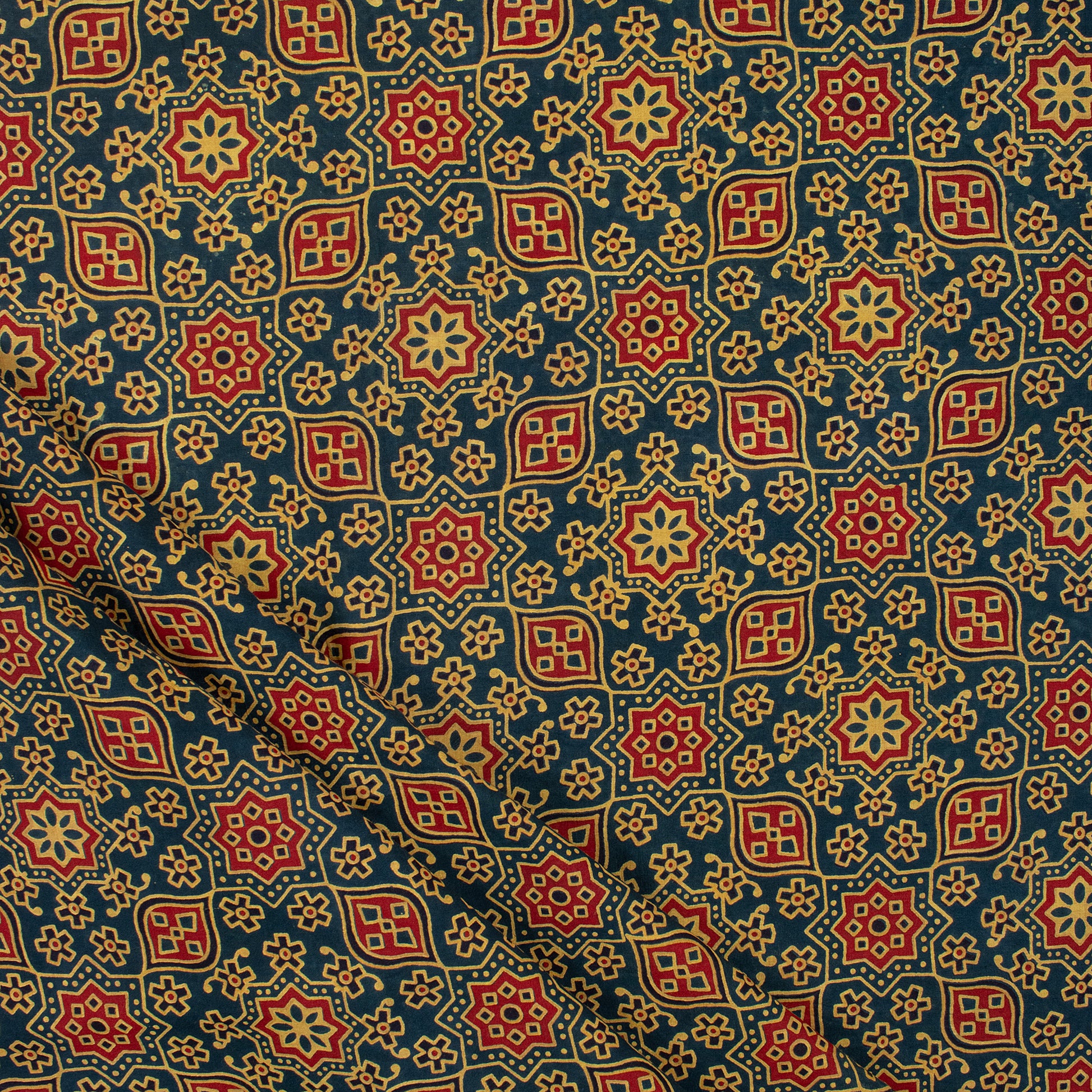 Premium Floral Ajrakh Block Print Fabric Online