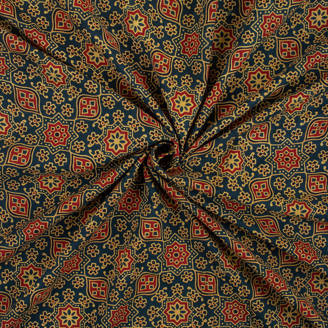 Premium Floral Ajrakh Block Print Fabric Online