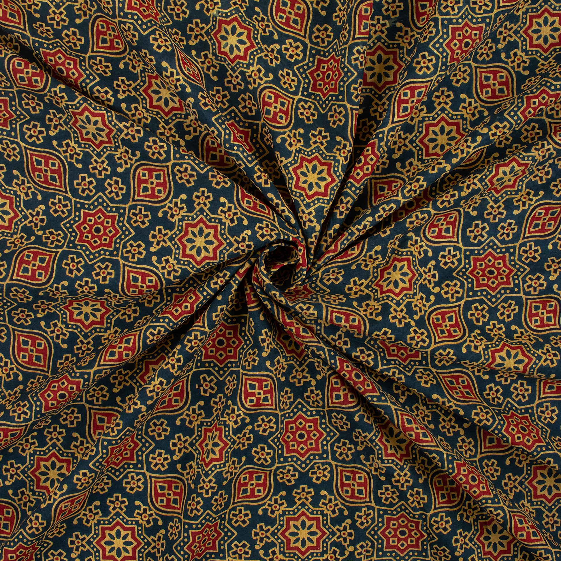 Premium Floral Ajrakh Block Print Fabric Online