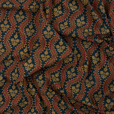 Green Block Floral Ajrakh Print Fabric Online