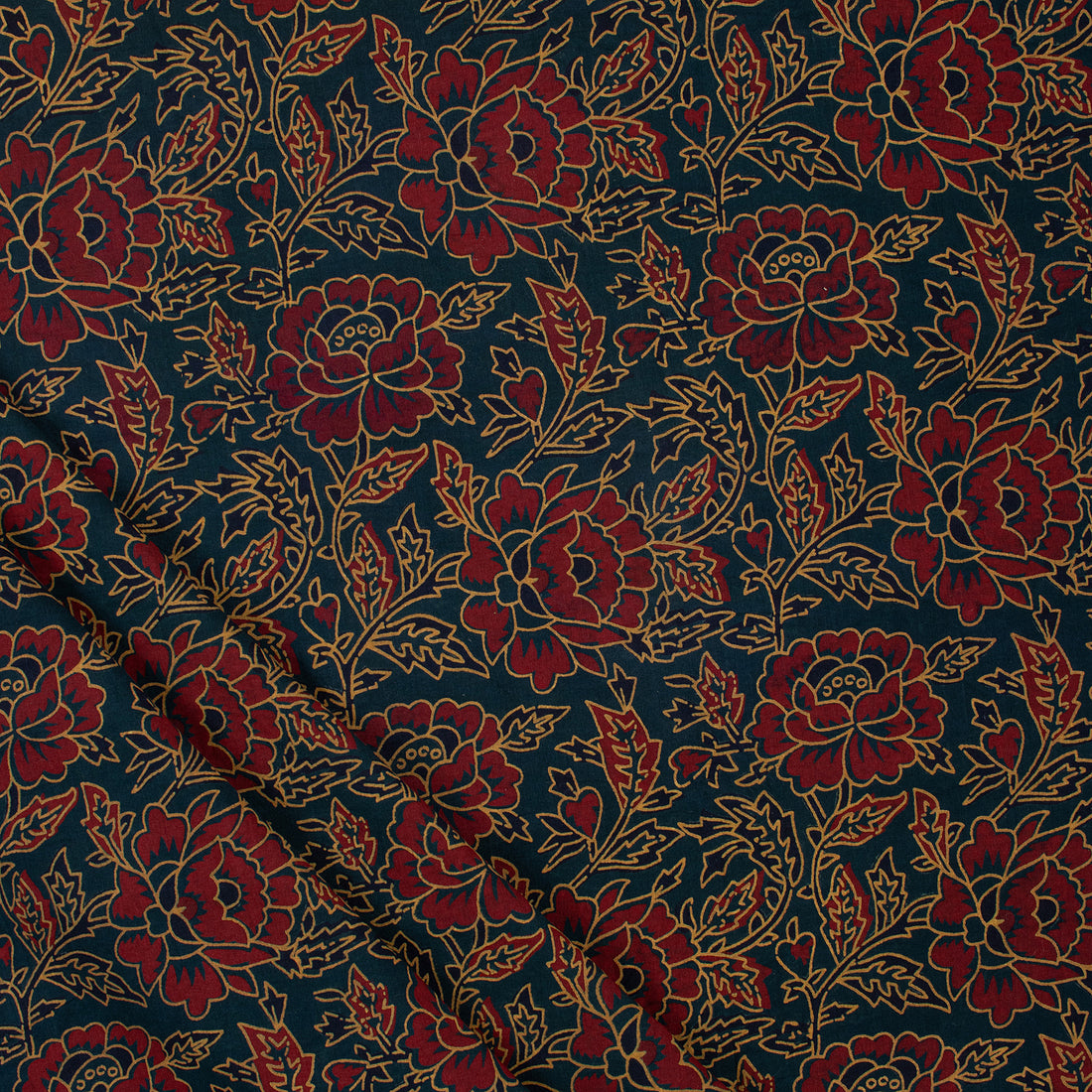 Maroon Floral Cotton Ajrakh Block Printing Fabric Online