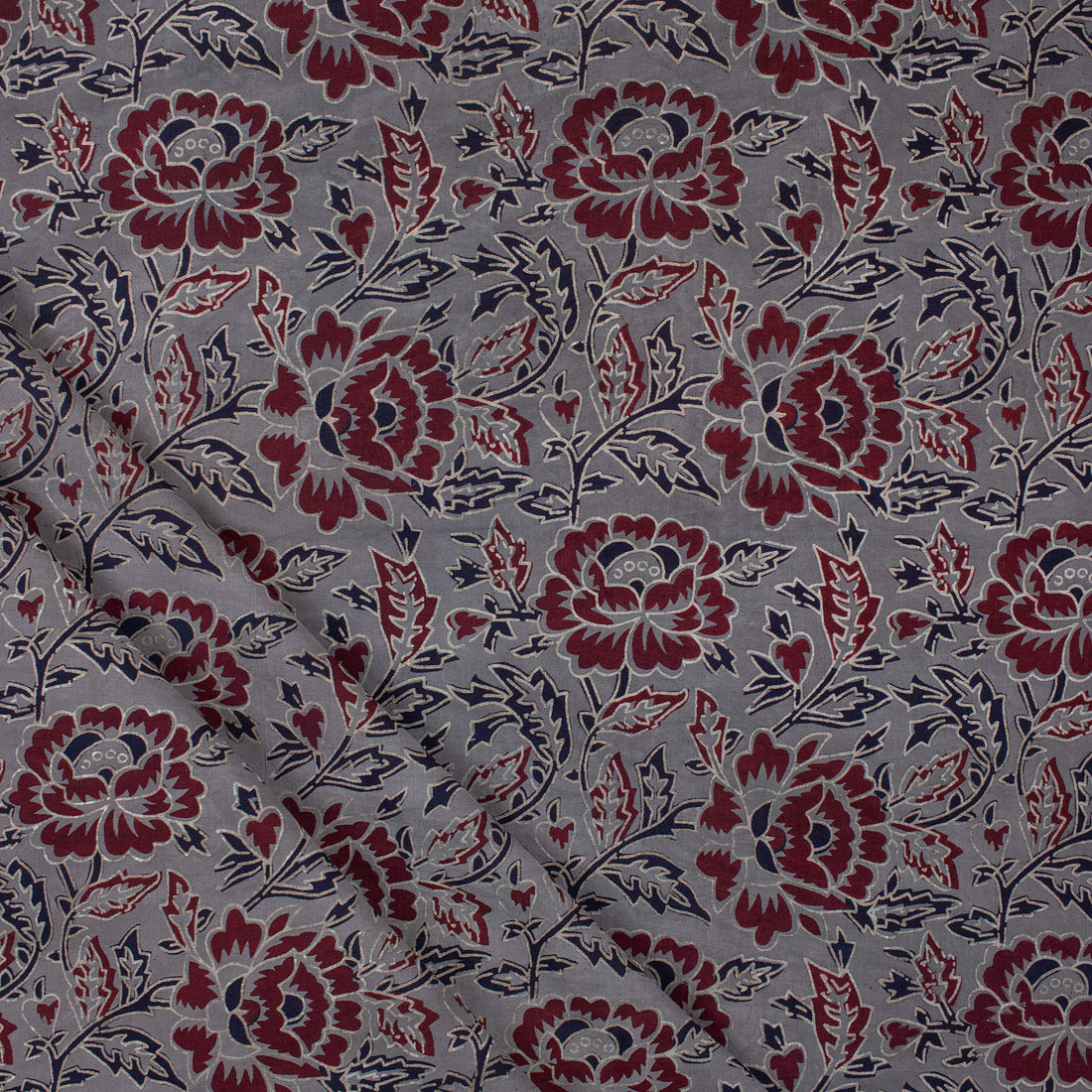 Original Ajrak Print Grey Handmade Floral Cotton Fabric Online