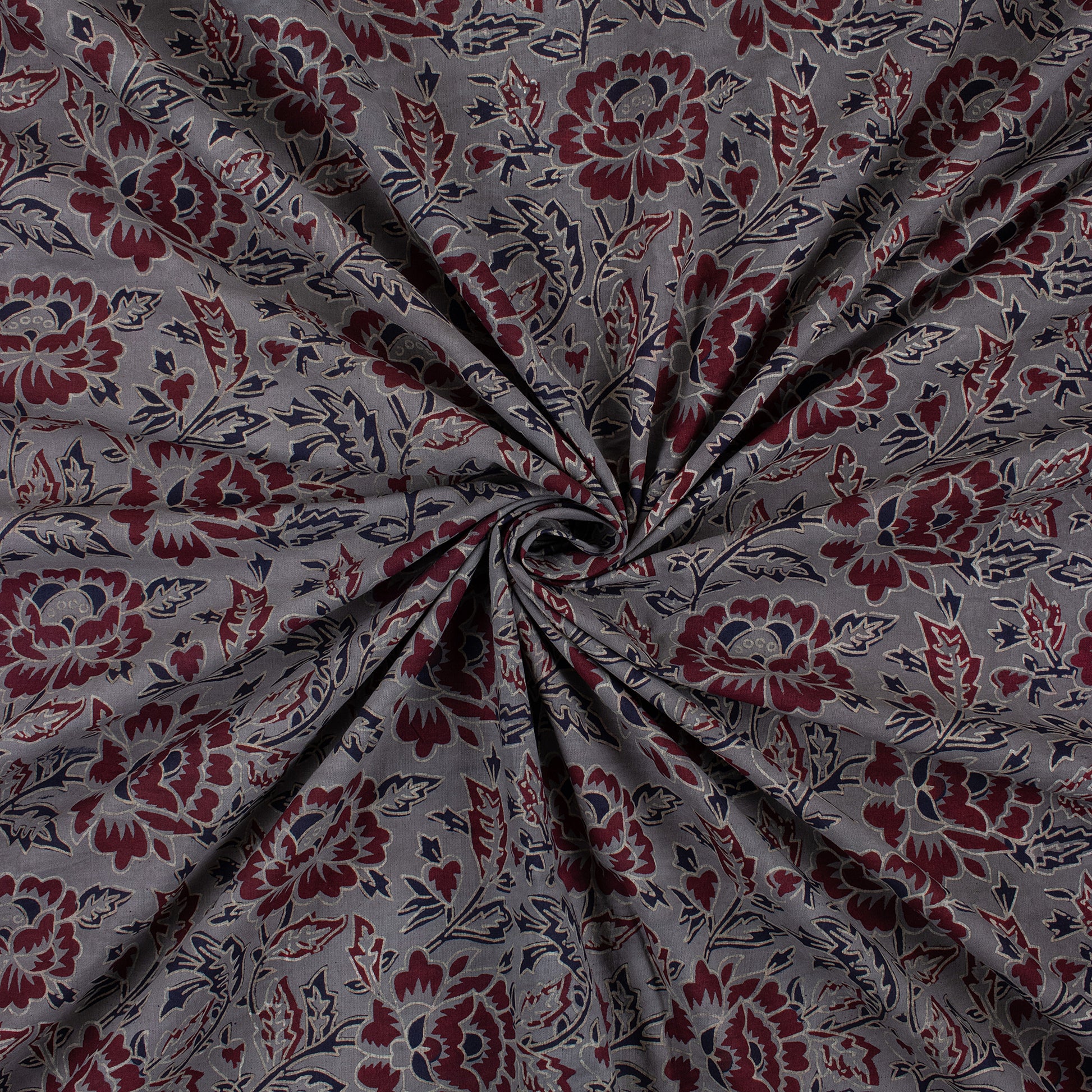 Original Ajrak Print Grey Handmade Floral Cotton Fabric Online