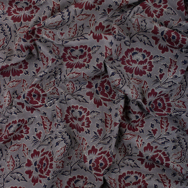 Original Ajrak Print Grey Handmade Floral Cotton Fabric Online