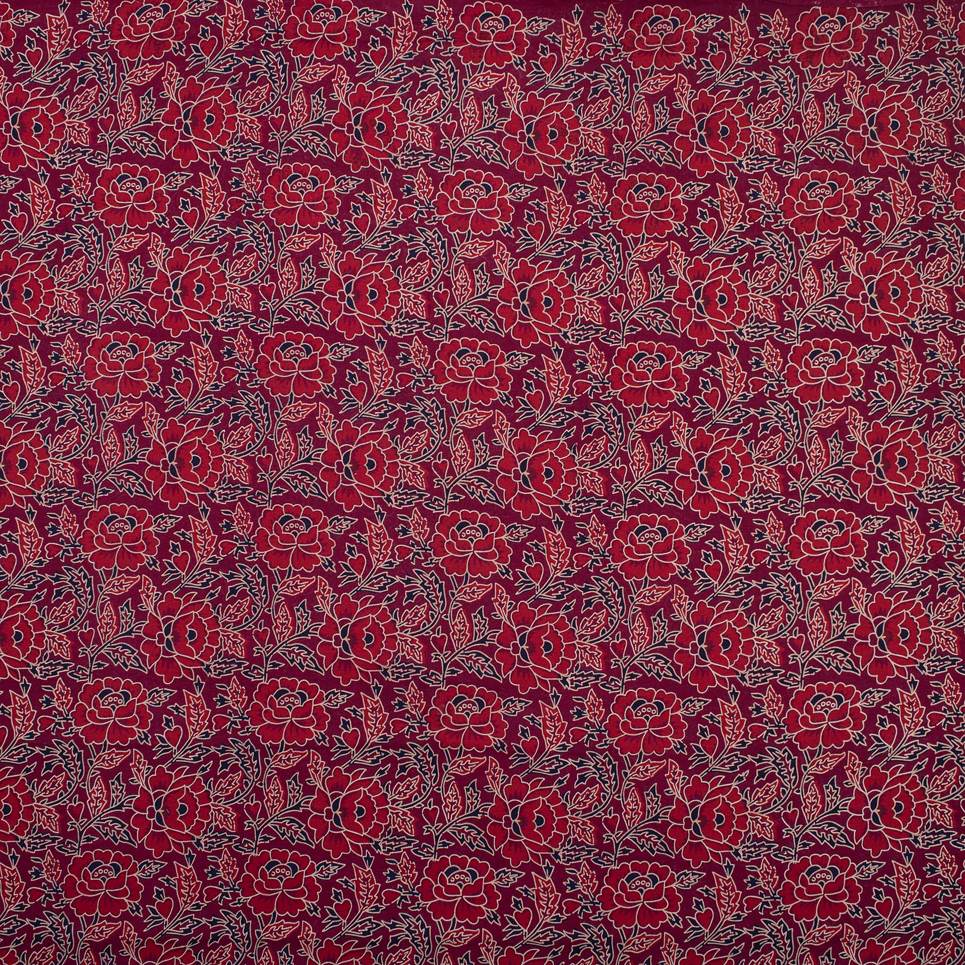 Running Fabric: Maroon Ajrakh Floral Block Printed Cotton Online
