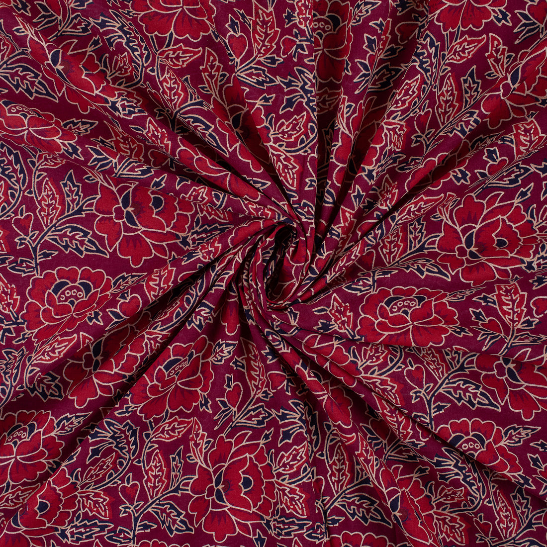 Running Fabric: Maroon Ajrakh Floral Block Printed Cotton Online